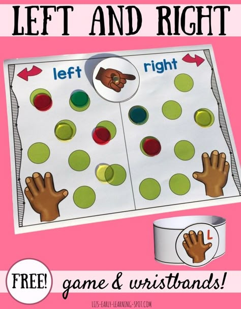 Practice learning left and right with these free wristbands and board game! Quotes About Children Learning, Daycare Forms, Kindergarten Games, Kindergarten Resources, Petite Section, Board Games For Kids, Project Based Learning, Preschool Math, Toddler Learning