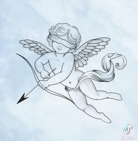 Cupid Drawing, Tattoo Art Drawings Sketches, Cherub Tattoo Designs, Pisces Tattoo Designs, Butterfly Tattoo Stencil, Cupid Tattoo, Basic Tattoos, Cherub Tattoo, Greek Mythology Tattoos