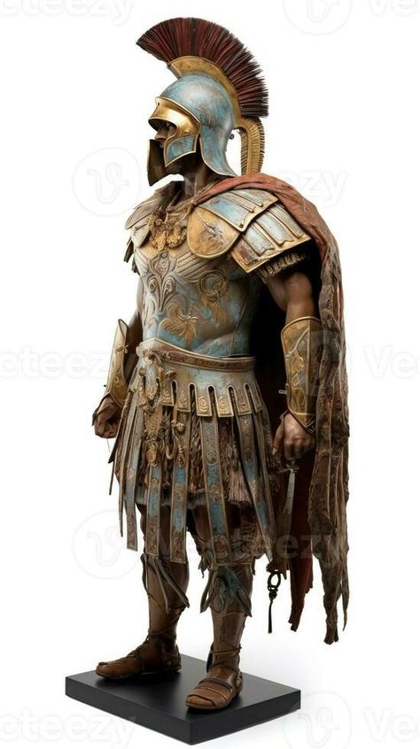 Ancient spartan trojan warrior in armor with weapons. White background, isolate. AI generated. Trojan Armor, Trojan Warrior, Spartan Armor, Painting References, Vector Frame, Spartan Warrior, Body Reference Poses, Body Reference, Reference Poses