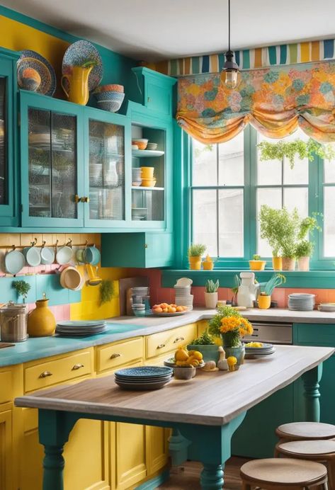 Kitschy Kitchens: A Guide to Retro-Inspired Kitchen Design Kitchen Eclectic, Kitschy Kitchen Decor, Turquoise Kitchen, Retro Appliances, Modular Kitchen Design, Kitschy Kitchen, Eclectic Kitchen, Modern Home Interior Design, Casa Vintage