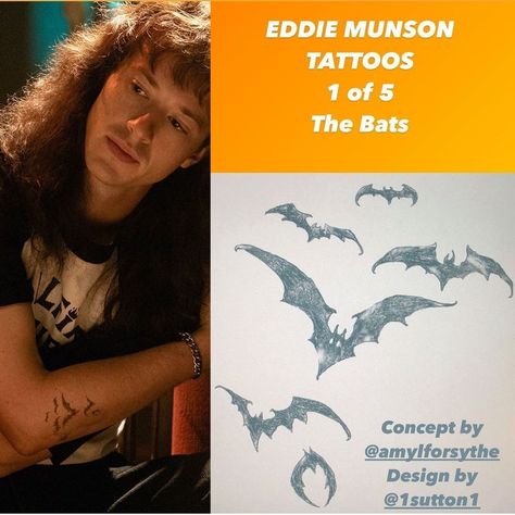 The Bats Eddie Munson Tattoos, Ink Drop, Metal Boy, Small Tats, Bat Tattoo, Tattoo Artwork, Poke Tattoo, Eddie Munson, Stranger Things Aesthetic