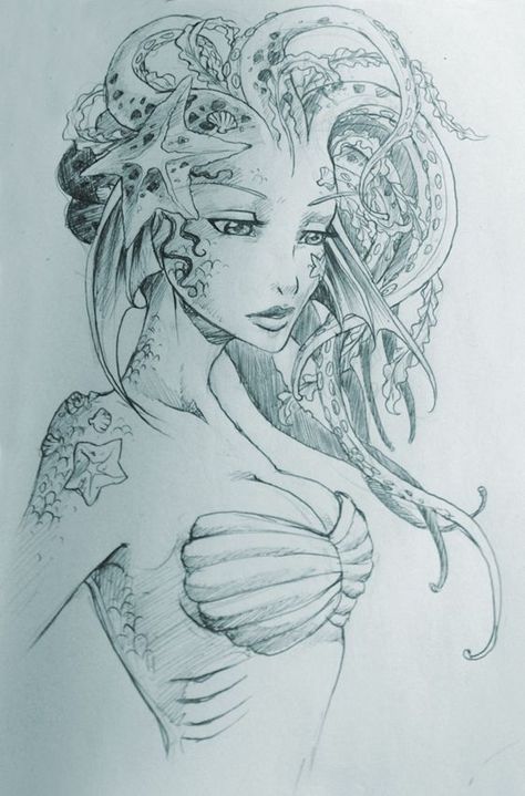 The Many Forms Of Mesmerizing Mermaid Art - Bored Art Drawing Hair, Mermaid Drawings, Mermaid Tattoo, Mermaid Tattoos, Samurai Tattoo, Mermaids And Mermen, Mermaid Life, Mermaid Tails, Disney Tattoos