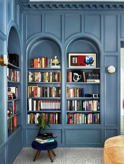 Arched Bookcases, Shelfie Decor, Togo Sofa, Bookshelf Organization, Floating Bed, Wall Molding, Ligne Roset, Library Design, French Interior