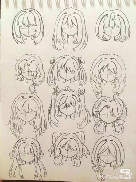 Drawing Manga Tips, Hair Drawing Pigtails, Kawaii Hairstyles Drawing, Character Hair Ideas Drawing, Y2k Hairstyles Drawing, Anime Hairstyles Drawing, Hair Art Drawing, Hair To Draw, Anime Hair Reference