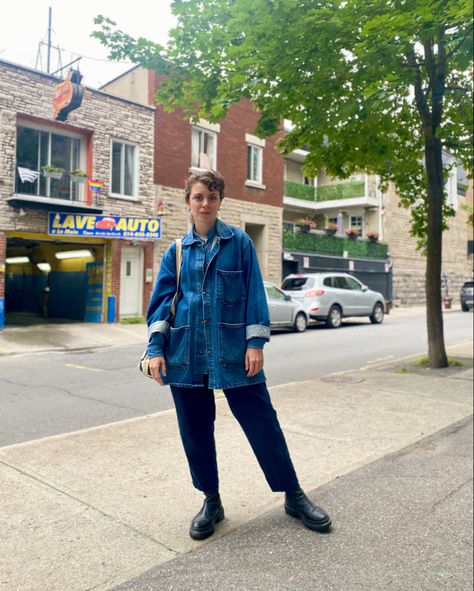 Denim Utility Jacket Outfit, Denim Chore Coat Outfit, French Chore Jacket Outfit, Denim Chore Coat, Chore Jacket Outfit Women, Denim Chore Jacket Outfit, Chore Coat Outfit, Chore Jacket Outfit, Montreal Aesthetic