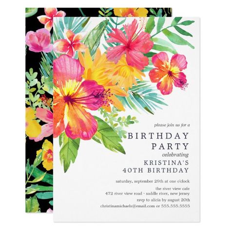 Watercolor Hibiscus Floral Tropical Birthday Party Invitation Tropical Birthday Invitations, Bridal Shower Invitation Wording, Tropical Bridal Shower Invitations, Tropical Birthday Party, Tropical Invitations, Flowers Tropical, Tropical Baby Shower, Tropical Bridal, Tropical Bridal Showers