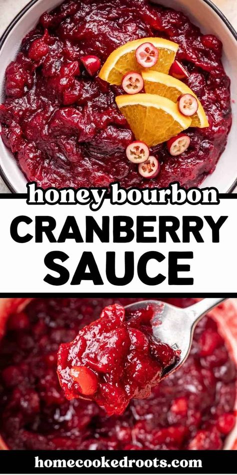 Bourbon Cranberry Sauce Recipe Bourbon Cranberry Sauce, Easy Cranberry Sauce, Vegetarian Thanksgiving Recipes, Dips Recipes, Jellied Cranberry Sauce, Canned Cranberry Sauce, Honey Bourbon, Bourbon Sauce, Vanilla Bourbon