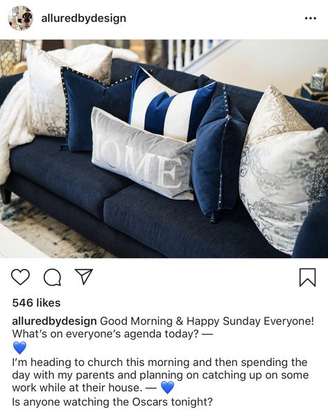 Navy Blue and gray couch pillows! What a combination!!! 🥰 Navy Blue Couch Pillows, Blue Couch Accent Pillows, Dark Blue Couch Pillow Ideas, Navy Blue Pillows On Couch, Blue Couch Pillow Ideas, Grey Couch Blue Pillows, Gray Couch Pillows, Farmhouse Den, Blue Leather Couch