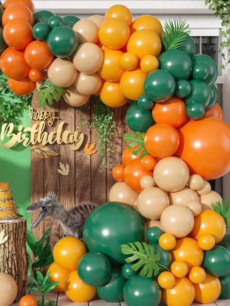 104pcs Matte Green Orange Yellow Balloons Arch Garland Kit,For Kids Boys Jungle Dinosaur Themed P... | SHEIN Lion King Balloon Arch, Dinosaur Balloon Garland, Safari Balloon Garland, Jungle Dinosaur, Dinosaur Themed Party, Safari Balloon, Jungle Theme Birthday Party, Jungle Safari Birthday, Catering Design