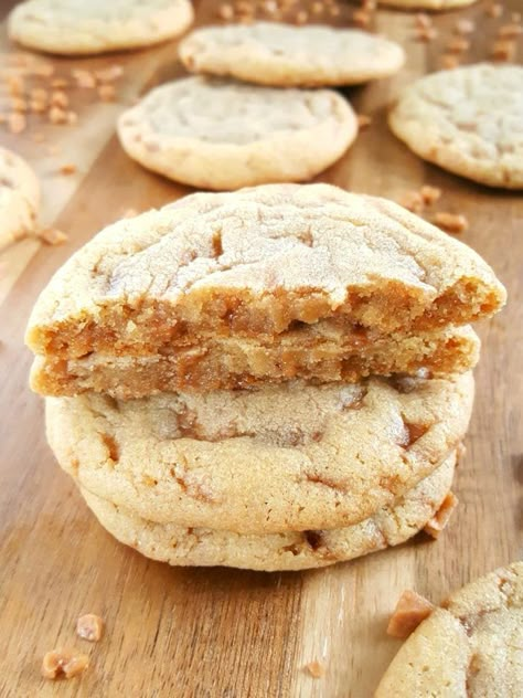 Best Ever Chewy Toffee Bit Cookies - Beat Bake Eat Skor Toffee Cookies, Toffee Coconut Cookies, Banana Toffee Cookies, Cookies With Score Bits, Toffee Doodle Cookies, Butterscotch Crunch Cookies, Heath Toffee Bits Cookies, Toffeedoodle Cookies, Toffee Bits Cookie Recipe