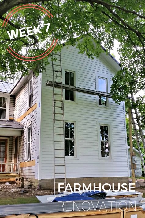 Vinyl Siding Farmhouse, White Farmhouse Siding, Farmhouse Vinyl Siding, Shiplap Siding Exterior, White Vinyl Siding House, Farmhouse Siding Exterior, Apple Butter From Applesauce, Farmhouse Renovation Exterior, Farmhouse Siding