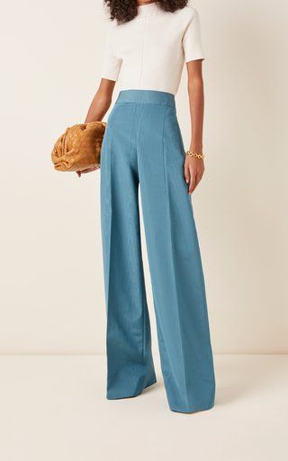 Work Outfit Colorful, Light Blue Wide Leg Pants Outfit, Blue Work Pants Outfit, Flowy Pants Outfit Dressy, Blue Outfits Aesthetic, Pants Outfit Dressy, Flowy Pants Outfit, Blue Pants Outfit, Blue Wide Leg Pants