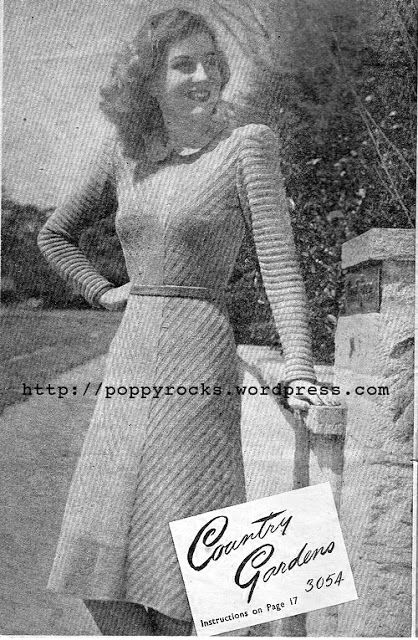 The Vintage Pattern Files: 1940's Knitting - Country Gardens Dress Crocheted Clothing, Fashion 1940s, Knitted Items, Country Gardens, Garden Dress, Vintage Knitting Patterns, Knitted Wit, Fur Fabrics, Knit Outfit