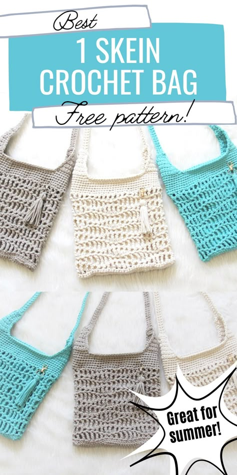 Try this free and easy one skein crochet bag pattern. The summer crossbody bag will be your new wardrobe staple. This is a simple crochet purse pattern that beginners and experienced crocheters will enjoy alike. Purse Patterns Free, Crocheted Purses, One Skein Crochet, Tote Crochet, Crossbody Bag Pattern, Crochet Purse Pattern Free, Free Crochet Bag, Crochet Market, Keychain Pattern