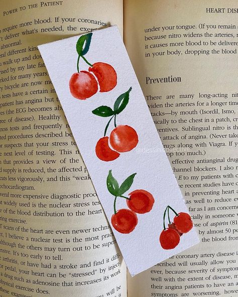 Dessin Collective 🌻 on Instagram: “Cherry theme aquarelle bookmark made of 100% cotton paper (440 GSM, acid free) #recycled . . . . . . . . . . . . . . . . . . . . . Tags…” Watercolour Bookmark Ideas, Painted Bookmarks, Painting Sunflowers, Cute Bookmark, Unique Bookmark, Watercolor Bookmarks, Diy Watercolor Painting, Flower Bookmark, Cute Bookmarks