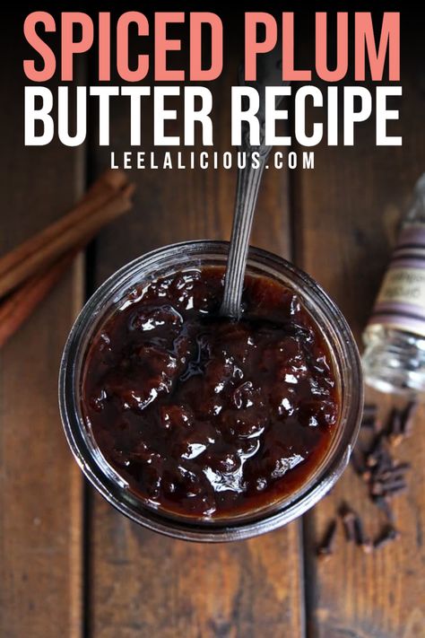 Spiced Plum Butter made in the slow cooker, sweetened with honey and spiced with warm fall flavors. Plum Butter Recipe Crockpot, Slow Cooker Plum Butter, Slow Cooker Plum Jam, Plum Butter Recipe, Plum Butter, Plum Jam Recipes, Recipe Slow Cooker, Homemade Jams, Plum Recipes