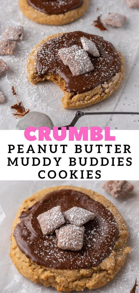 Crumbl Peanut Butter, Crumble Cookie Copycat, Crumble Copycat, Cookie Copycat Recipes, Crumbl Recipes, Copycat Crumbl Cookies, Peanut Butter Muddy Buddies, Crumbl Cookie Copycat, Crumbl Cookie Recipes