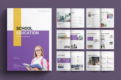 School Education Brochure Layout Design Template, Print Templates ft. school & brochure - Envato Brochure Design Education, School Brochure Design Ideas, Education Brochure Design, School Brochure Design, School Magazine Ideas, Brochure Layout Design, University Brochures, College Brochure, School Prospectus