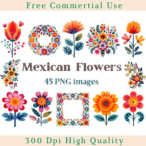 Mexican Flowers, Boda Mexicana, Floral Ornament, Flowers Clipart, 2024 Design, Flower Clipart, Flower Clip, Mexican Art, Mexican Folk Art