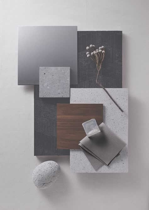 Interior Color Palette Gray, Moodboard Kitchen Mood Boards, Break Room Design, Car Showroom Interior, Material Moodboard, Material Color Palette, Small Apartment Layout, Contemporary Color Schemes, Japandi Kitchen