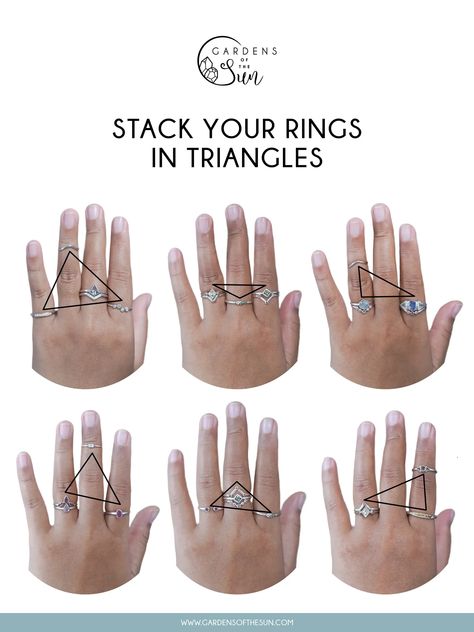 Like a good story, ring stacks are a form of art. Think of rings as different characters to write a story with. Wear and stack your rings in different ways to create entirely new looks. With so much versatility in the ring stacking game, we summarized the best tips and must-haves to build a ring stack. This quick guide will get you started. Multiple Finger Rings, Where To Put Rings On Your Fingers, Rings Multiple Fingers, Jewellery Wearing Tips, Rings Wearing Ideas, Styling Gold Rings, Styling Multiple Rings, How To Put Rings On Hand, Ring Combinations Everyday