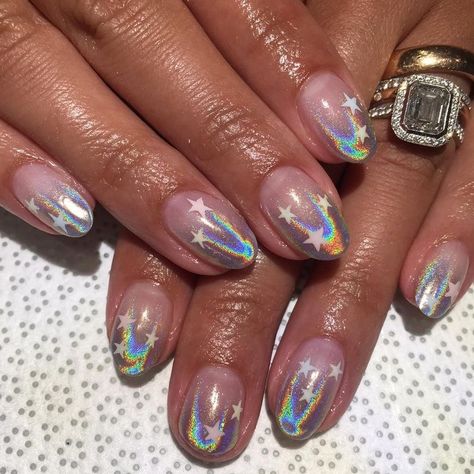 Holographic Star Nails, Summer Nails 2022, Disco Nails, 2022 Nails, Nails 2022, Star Nails, Holographic Nails, Birthday Nails, Minimalist Nails