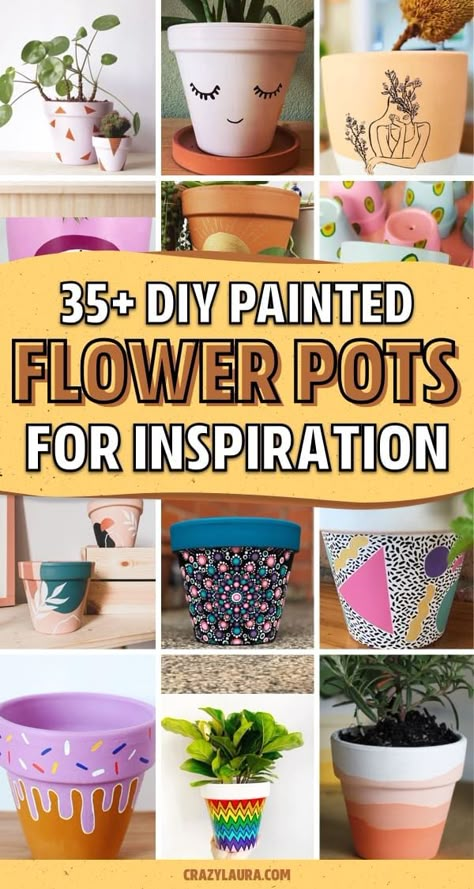 Whether you want to add some decoration to your terracotta pots or you want to transform your planters with a hand painted boho vibe… check out these awesome home DIY painted flower pot ideas for inspiration to make yours perfect! #paintedflowerpot #gardenideas #diy #gardenprojects Decorated Clay Pots Terra Cotta, Pottery Painting Ideas Flower Pot, Ideas For Terracotta Pots, Small Plant Pots Ideas, Painting Clay Flower Pots, Diy Decorated Pots For Plants, Diy Painting Clay Pots, Paint A Terracotta Pot, Crafts With Flower Pots