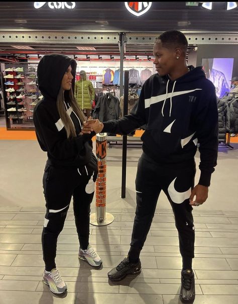 His And Hers Nike Outfits, Matching Essentials Tracksuit Couple, Drip Couple Goals, Nike Tech Fleece Couple, Matching Nike Tech Couple, Nike Couple Outfits, Nike Matching Set Outfit, Nike Set Outfits Women, Matching Tracksuit Couple