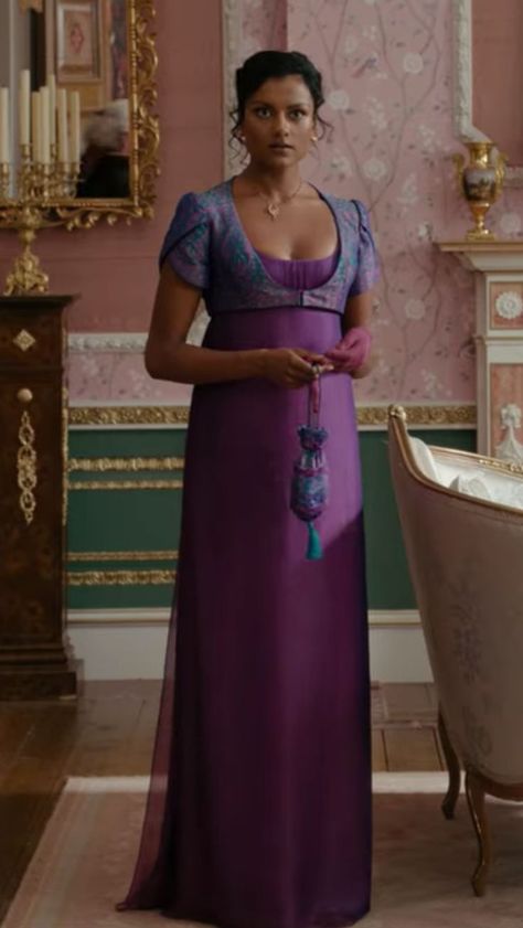 Purple Regency Gown, Kate Bridgerton Dress, Kate Sharma Dress, Modern Regency Fashion, Bridgerton Outfits Inspired, Bridgeton Dresses, 1800s Gown, Kate Anthony, Bridgerton Costumes