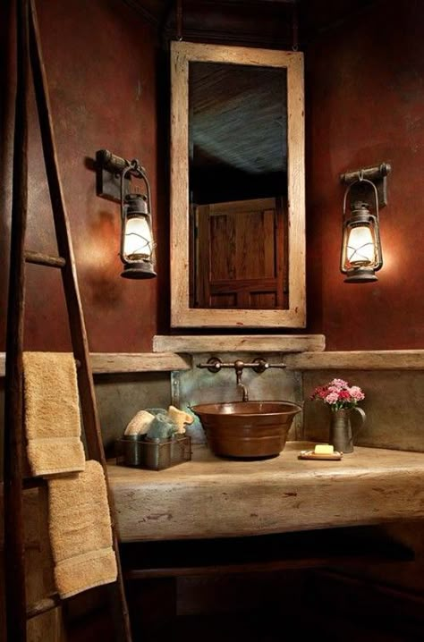 perfect for a cabin half bath Outhouse Bathroom, Lake House Bathroom, Rustic Lake Houses, Primitive Bathrooms, Rustic Bathroom Designs, Wood Houses, Rustic Bathrooms, Bad Design, Dream Bathrooms