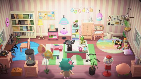 Meg 💛🤍💜🖤 BLM 💖💛💙 on Twitter: "This is the craft room! #AnimalCrossing #ACNH #NintendoSwitch https://t.co/iu10w8w8sG" / Twitter Craft Room Acnh, Animal Crossing Craft Room, Acnh Craft Room, Acnh Outfits, Acnh Ideas, Acnh Inspo, Animal Crossing Qr, Sewing Rooms, Qr Codes