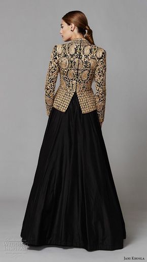 Elegant Evening Sets For Festivals, Traditional Formal Gown With Intricate Embroidery, Elegant Semi-stitched Choli With Gold Embroidery, Elegant Floor-length Evening Choli, Black Traditional Wear With Gold Embroidery For Wedding, Elegant Gold Embroidered Lehenga, Elegant Gold Embellished Traditional Wear, Elegant Semi-stitched Gown For Reception, Elegant Embellished Gold Traditional Wear