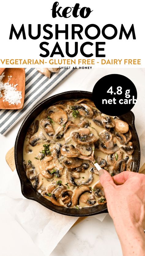 This Easy Creamy Mushroom sauce is a French inspired low-carb sauce recipe perfect to add on top of steak, grilled chicken breast or steamed vegetables. Plus, this creamy mushroom sauce made without cornstarch and thickened with Cream cheese and Parmesan. Mushroom Sauce For Chicken, Meal Planning Recipes, Vegetarian Sauces, Keto Mushrooms, Pumpkin Pasta Sauce, Steak Grilled, Mushroom Sauce Recipe, Keto Sauces, Grilled Chicken Breast