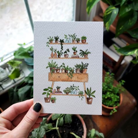 Greenhouse Watercolor Painting, House Plant Watercolor, Potted Plant Painting, Watercolor Potted Plants, Plants Watercolor, Urban Explorer, Plant Art Print, Plant Parent, Diy Watercolor Painting