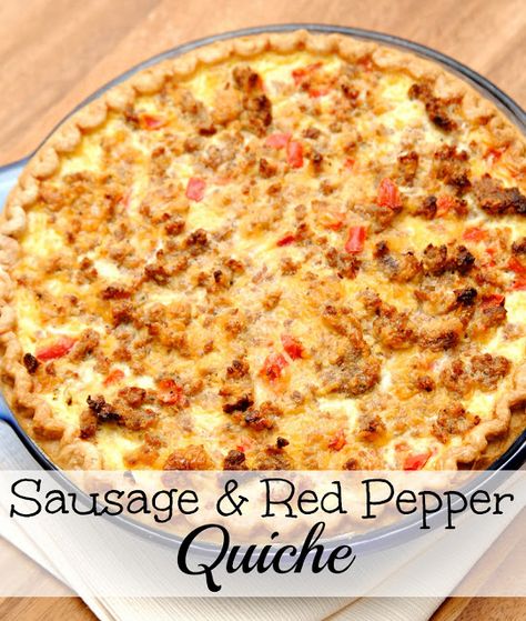 Sausage and red pepper quiche -- Tried it yesterday for dinner. My man said that I out did myself. Try it and you will love it!!! I used a roll of Jimmy Dean Sage Sausage for my meat and it wind up being enough for 2 of the store baked pies so I made the egg mixture twice, one time for each pie. Red Pepper Quiche, Pepper Quiche, Filet Mignon Chorizo, Veggie Display, Delicious Quiche, Easy Quiche, Quiche Recipes Easy, Sage Sausage, Quiche Recipes