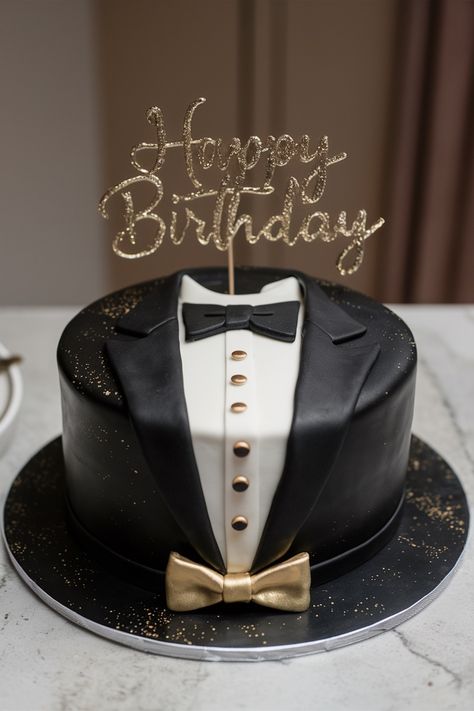 Sophisticated Tuxedo Birthday Cake Ideas for Men Tuxedo Cake Design, Birthday Cake Ideas For Men, Cake Ideas For Men, 007 Party, Birthday Cake Aesthetic, Cake Design For Men, Tuxedo Cake, 50th Birthday Men, Unique Cakes Designs