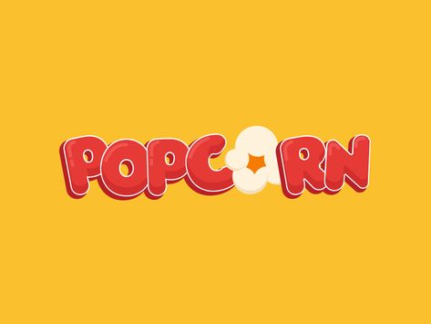 Popcorn Logo by Harley Cotgrove Popcorn Design, Popcorn Logo Ideas, Popcorn Logo Design, Popcorn Typography, Popcorn Graphic, Popcorn Logo, Popcorn Packaging, Beauty Salon Business Cards, Sweet Popcorn