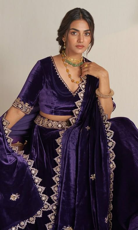 Velvet Lehangas, Velvet Lehnga Designs Latest, Velvet Choli Designs Lehenga, Velvet Chaniya Choli, Velvet Lehenga Designs, Ap Designs, Lehenga Belt, Lehenga Silk, Velvet Blouse Design