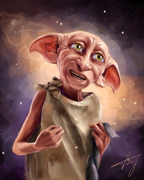 Harry Potter Elf, Dobby The Elf, Harry Potter Portraits, Harry Potter Wallpaper Backgrounds, Harry Potter Dobby, Harry Potter Painting, Dobby Harry Potter, Harry Potter Background, Space Living Room