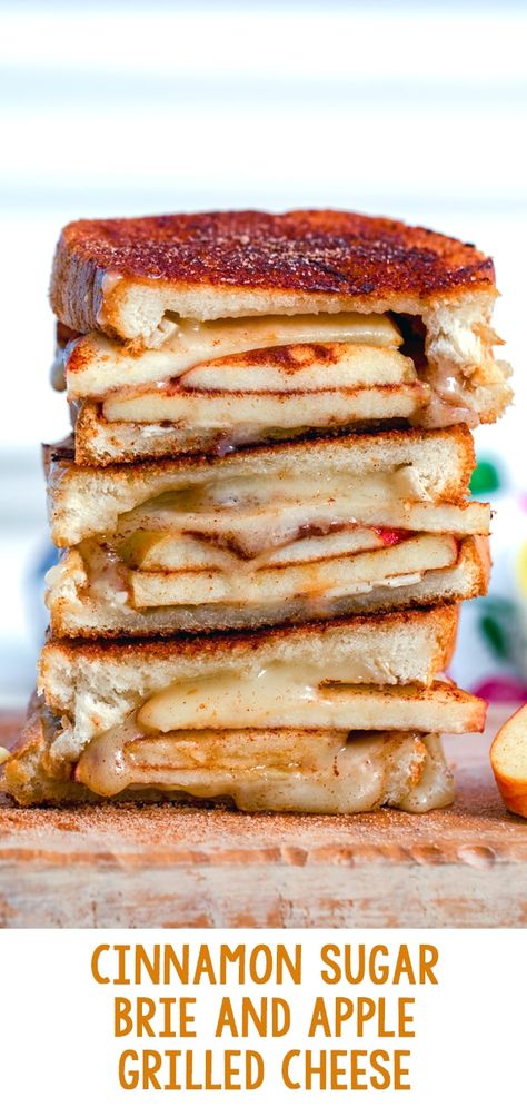 Cinnamon Sugar Brie and Apple Grilled Cheese -- For the ultimate simple fall comfort food, make this Cinnamon Sugar Brie and Apple Grilled Cheese. With layers of melty brie and apples sandwiched between toasty cinnamon sugar bread, this is the kind of comfort food you crave in the fall | wearenotmartha.com #grilledcheese #cinnamonsugar #brie #brieandapples #fallrecipes via @wearenotmartha Apple Grilled Cheese, Grilled Cheese Recipes Gourmet, Cinnamon Sugar Bread, Easy Grilled Cheese, Apple Sandwich, Egg And Cheese Sandwich, Gourmet Grilled Cheese, Sugar Bread, Best Grilled Cheese