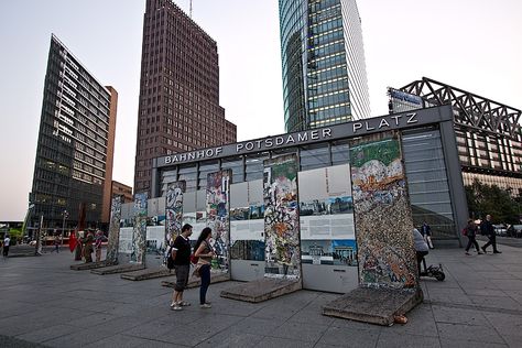 Berlin Wall memorial display on Potsdamer Platz, one of the largest and most famous squares in Berlin. Berlin Wall Memorial, Business Trip Packing, Brandenburg Gate, Berlin Wall, Global Travel, Travel Bugs, Culture Travel, Romantic Getaways, Daily Photo