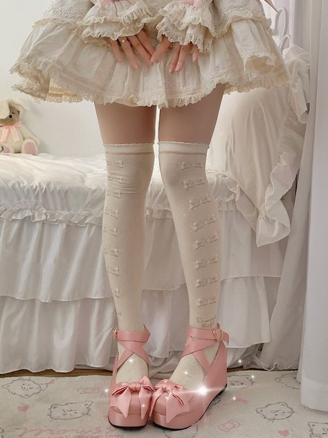 The price is for a pair of stockings only, others are not included.  Garment Size   	 		 			Size 			Free Size 		 		 			Full Length 			60 Kawaii Tights, Cute Stockings, Fun Crochet, Over The Knee Socks, Thigh High Socks, Knee Socks, Slim Legs, Womens Fall, Thigh High