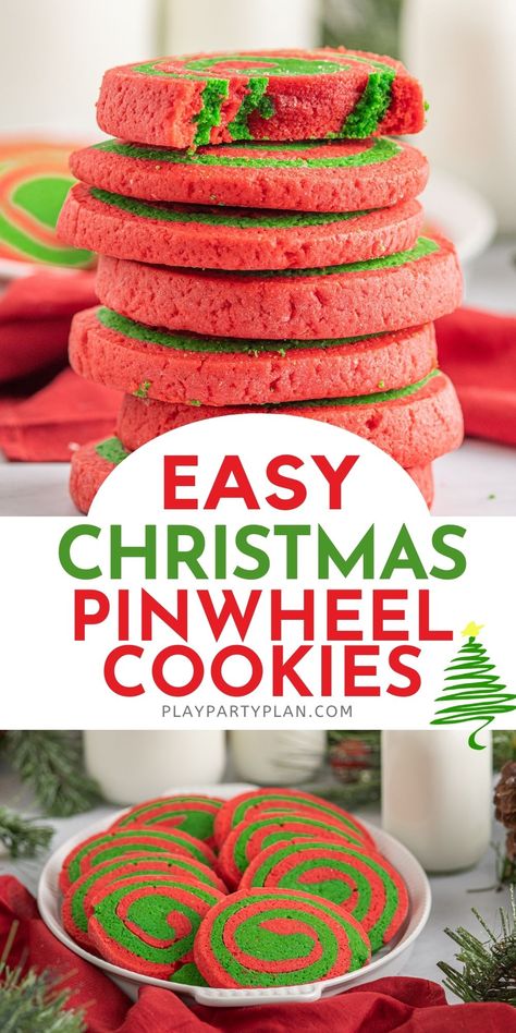 Pinwheel Cookies Christmas, Christmas Pinwheel Cookies, Making Sugar Cookies, Christmas Baking Cookies, Pinwheel Cookies, Pin Wheel, Red And Green Christmas, Easy Party Food, Party Plan