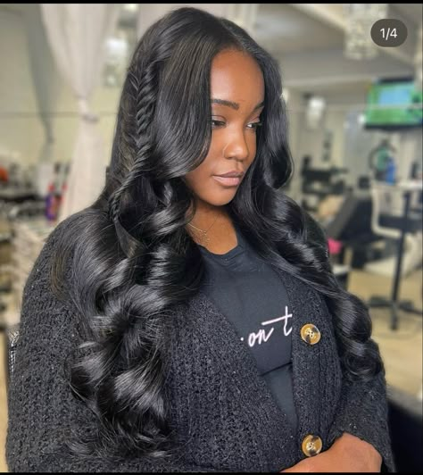 Middle Part Curls With Fishtail, Fishtail Middle Part Wig, Middle Part Hairstyles With Braids, Middle Part With Curls And Fishtail, Middle Part Quick Weave With Fishtail, Middle Part Quick Weave With Fishtail Braid, Middle Part Curls Sew In, Fishtail With Curls, Fishtail Sew In