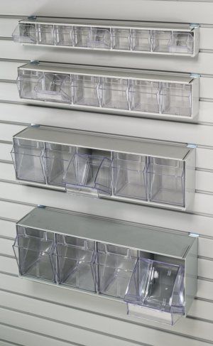 Slatwall Panels for Wall Storage in Garage and Retail | Handiwall Dental Supply Organization, Ideas For Craft Room, Dental Office Design Interiors, Office Organization At Work, Dental Office Decor, Garage Storage Solutions, Bin Storage, Cabinet Medical, Storage Products