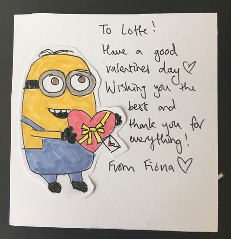 valentines card idea Minions Valentines, Minion Valentine, Valentines Day Wishes, Valentine Cards Handmade, Love Doodles, Disney Art Drawings, Valentines Card, Handmade Valentine, Wish You The Best