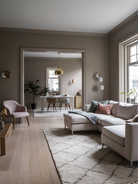 Poised Taupe Smoky Taupe Paint Color, Taupe Wall Paint, Taupe Living Room Colour Schemes, Poised Taupe, Taupe Living Room, Taupe Paint Colors, Living Room Colour Schemes, Taupe Bedroom, Hallway Paint