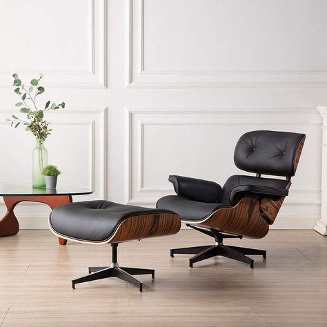 Eames Lounge Chair Replica, Chaise Lounge Indoor, Leather Chaise Lounge, Recliner With Ottoman, Wood Lounge Chair, Mid Century Lounge, Mid Century Lounge Chairs, Living Room Lounge, Leather Lounge Chair