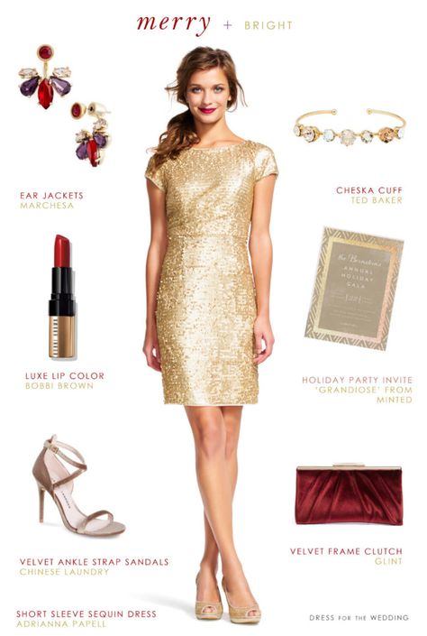 Short Sleeve Gold Sequin Dress Gold Sequin Dress Accessories, Birthday Party Outfit Winter, Gold Sequin Dress Outfit, Gold Sequin Dress Short, Sequin Dress Gold, Metallic Bridesmaid Dresses, Winter Wedding Guest, Winter Bridesmaids, Charity Gala