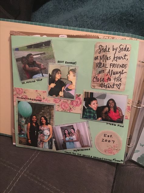 Scrapbook from bridesmaids to bride: bridesmaid page Hen Do Memory Book, Scrapbook Ideas For Bride From Bridesmaids, Photo Album For Bride From Bridesmaids, Scrapbook From Bridesmaids To Bride, Bridesmaids Scrapbook For Bride, Hen Party Scrapbook Ideas, Hen Do Scrapbook Ideas, Hen Do Scrapbook, Bridesmaid Scrapbook For Bride